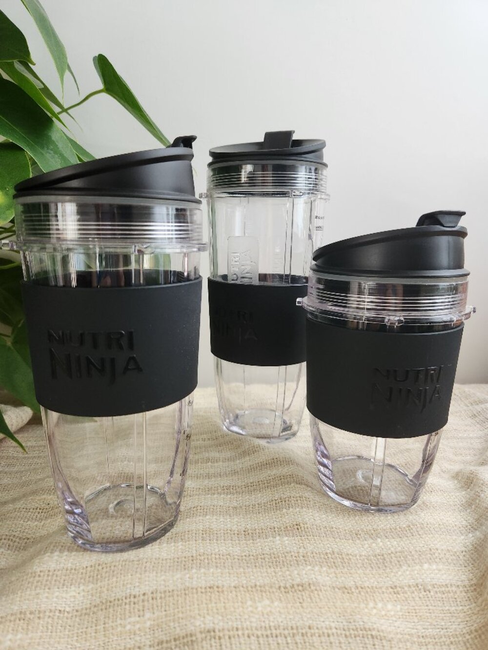 Nutri Ninja Set Of 3 Blender Cups Silicone Grip Sleeve Sip & Seal Lids 18-24-32